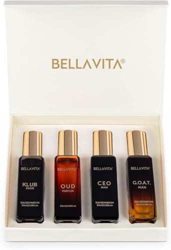 Bella Vita Luxus-Parfüm-Geschenkset für Herren | 4 x 20 ml | Geschenkidee für Männer | Holzig, Zitrus, Oud, Premium-Duft | KLUB, OUD, CEO, G.O.A.T.