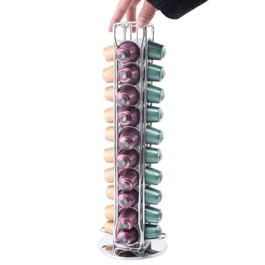 SEVENLINE Kaffeekapsel-Halter, kompatibel mit Nespresso-Original-Kapseln, Karussell-Aufbewahrungsregal, Kapsel-Organizer für 40 Kapseln (Silber)