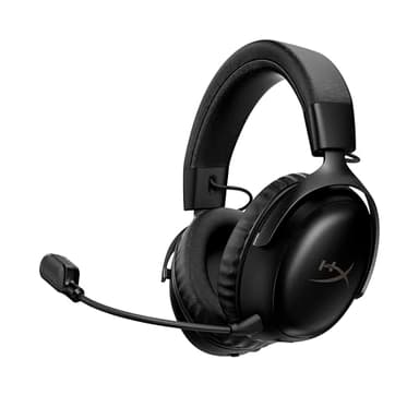HyperX Cloud III S – Kabelloses Gaming-Headset, Multiplattform, 2,4 GHz, Bluetooth, Akkulaufzeit bis zu 120 Stunden, 2,4 GHz, 53-mm-Neigungstreiber, 10-mm-abnehmbares Mikrofon – Schwarz