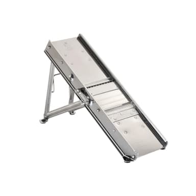 LOUIS TELLIER - Professioneller Mandoline Bron Coucke - Edelstahl - Schneidet Obst und Gemüse, Pommes Frites und Julienne - Glatte Klinge + geprägte Klinge - Einstellbare Dicke - Tischkantenstütze.