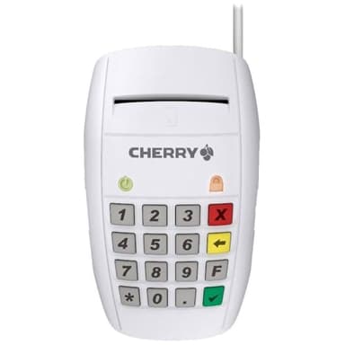 CHERRY Smart Terminal ST-2100, Chipkartenleser für KVK, eGK & Elektronische Signaturen, Homebanking, USB-Smartcard Leser, Einhändige Bedienung, 16 Tasten, Weiß