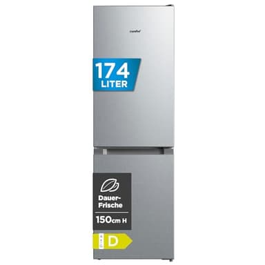 Comfee RCB169DS3 Kühlschrank mit Gefrierfach 150cm Höhe/Kühl-/Gefrierkombination Freistehend/Low Frost/174L/leise Kühlgefrierkombi 38dB/Einstellbare Kühlschranktemperatur/LED-Licht/156 kWh/Jahr/Silber
