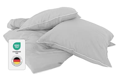 jilda-tex Luxus Premium-Bettwäsche aus Eukalyptus 100% Lyocell Tencel™ Piping Zertifiziert besonders nachhaltig (Hellgrau, 2 TLG. 135x200cm / 80x80cm)