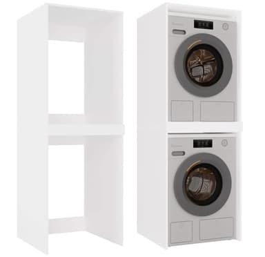 CDF Badezimmerschrank Hochschrank für Waschmaschine und Trockner – Regal für Bad oder Waschküche – Funktionales Aufbewahrungsmöbel – Platzsparend mit verstärktem Einlegeboden – Pola Weiß