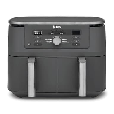 Ninja Dual Zone Digital Air Fryer, 2 Schubladen, 6-in-1, Heißluftfritteuse, 9,5L, Heißluft-Frittieren, Max Crisp, Rösten, Backen, Aufwärmen, Spülmaschinenfeste Körbe, Metallic Grau DZ400EU