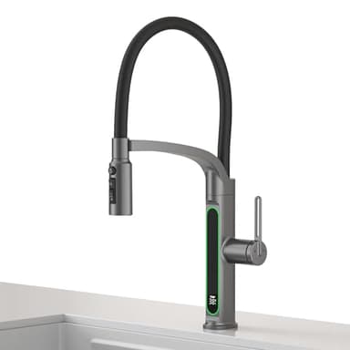 Wasserhahn Küche mit LED Temperaturanzeige, Herunterziehen Brause Drehung Küchenarmatur Spülarmaturen Küche (Gunmetal Grau)