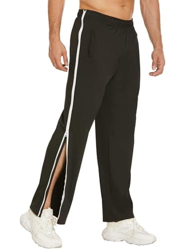 PINSPARK Reha Hose Herren Sporthose Trainingshose mit durchgehendem Reissverschluss Atmungsaktiv Sweathose Schwarz Weiß L