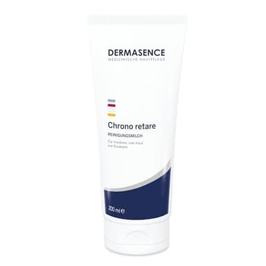DERMASENCE Chrono Retare Reinigungsmilch, 200 ml, sanfte Abschminkpflege bei trockener und empfindlicher Haut, entfernt Make-up und Schmutz, pflegend und rückfettend, vegan, parfümfrei, für reife Haut