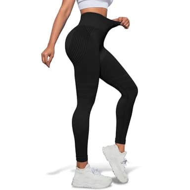 Bafiwu Anti Cellulite Leggings Sport Leggings Damen Lange Blickdicht Kompressions Yoga Leggings Booty Lifting Shaping Hohe Taille Fitness Sporthose (L, Schwarz)