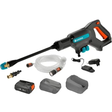 Gardena Akku-Mitteldruckreiniger AquaClean 24/18V P4A Ready-to-Use Set: Akku-Reiniger für den Außenbereich, 3 Reinigungsstufen, max. Druck 24 bar, inkl. Akku + Ladegerät (14800-20)