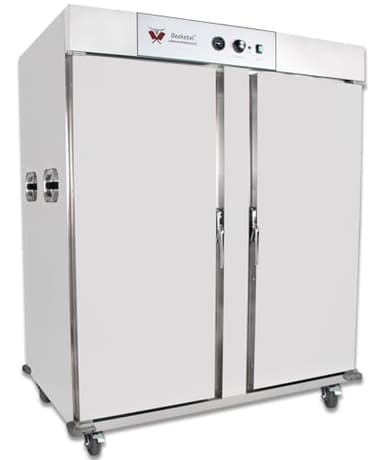 Beeketal 'BWHS-22' Gastro Wärmeschrank aus Edelstahl mit 22 Fächern, Transportgriffe, 360° Drehrollen mit 2x Feststellbremsen, Temperatur 30-110 °C, inkl. 22 Gitter (verchromt)