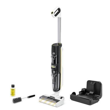 Karcher Saugwischer FCV 4 Dry, kabelloser Saugwischer mit 4 Reinigungsmodi, Akkulaufzeit: ca. 45 min, Flächenleistung pro Akkuladung: ca. 200 m², Reinigungs-, Lade- und Trocknungsstation