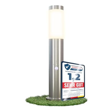 linovum BOSEA-B Standleuchte außen mit Bewegungsmelder, Dämmerungssensor & E27 Sockel - Edelstahl Pfostenleuchte 50cm IP44