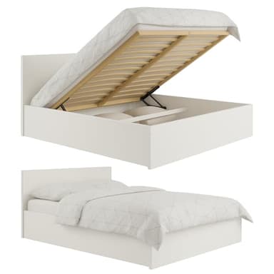 roe furniture Doppelbett 120x200cm, Stauraumbett mit Bettkasten & Birkenholz Lattenrost, Robustes Bett mit Kopfteil, Bettgestell aus Schichtstoffplatte, ohne Matratze, Weiß