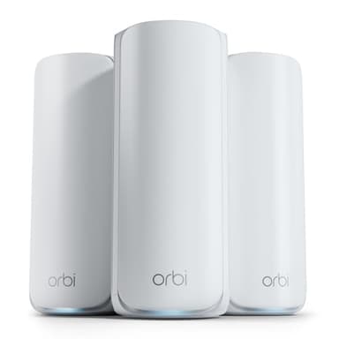 NETGEAR Orbi Serie 770 | Mesh WiFi 7 System | RBE773 | Mesh WiFi 7 Router und 2 Satelliten | Bis zu 11 Gbit/s | Abdeckung bis 540 m² | 100 Geräte | 2,5-GB-Internetport | Tri-Band BE11000 | 3 Pack