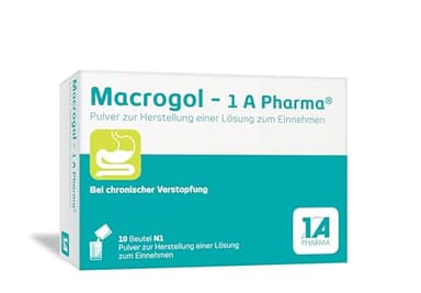 Macrogol - 1 A Pharma® Pulver gegen Verstopfung | 10 Stk | Bei chronischer Verstopfung | Bewährtes Abführmittel | Hausapotheke | Wirkt sanft