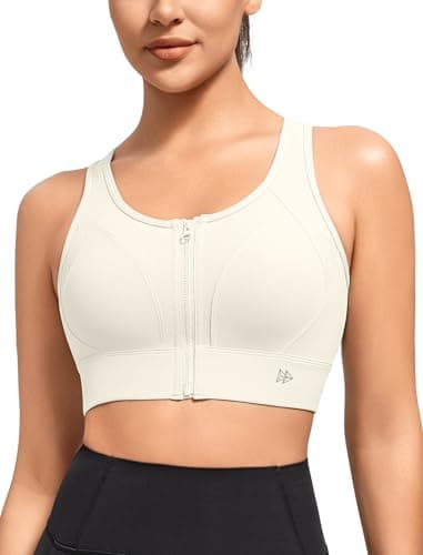 Yvette Sport BH Starker Halt mit Vorderververschluss Hollow-Out Ringerrücken Gepolstert Lauf Bra, Milchweiß,L