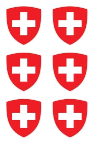 Aufkleber: 50 mm, 6 Stück - Wappen - Schweiz - CH - für Auto, Laptop und mehr