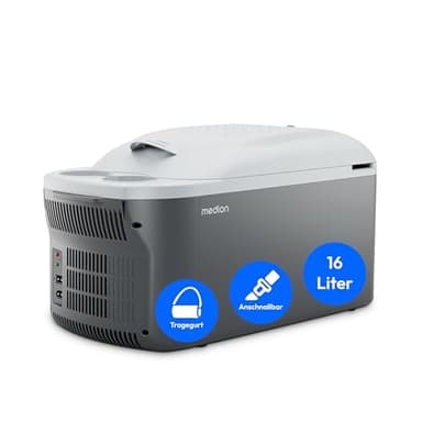 MEDION Kühlbox 2in1 Kühlen und Wärmen (16 Liter, Mobile elektrische Auto Kühlbox, Thermo-elektrisch, Mini Kühlschrank, 2in1 Anschluss 230V & 12V, Tragegurt, für Urlaub, Camping und Reisen, MD13100)