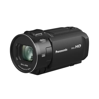 Panasonic HC-V900E-K Full-HD-Camcorder, FHD-Video, 25-mm-F1.8-Weitwinkelobjektiv, 24-facher optischer Zoom, Hybrid OIS+, HDR, Zoom-Mikrofon, Touchscreen, Schwarz