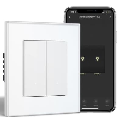 BSEEDLIFE Smart Lichtschalter Unterputz, 2-Fach 1-Weg WiFi Schalter, Intelligente Wandschalter für Smart Home, Kompatibel mit Alexa, Google Home(über Tuya/Smart Life App), Weiß（86 * 86mm）