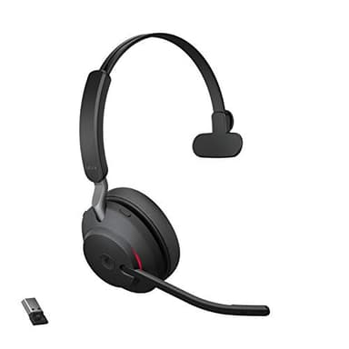 Jabra Evolve2 65 Wireless PC Headset – Noise Cancelling Microsoft Teams Certified Mono Headphones with Long-Lasting Battery – USB-A Bluetooth Adapter – Black