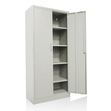 Ondis24 Aktenschrank, Büroschrank, Stahlaufbewahrungsschrank, Werkzeugschrank, Aktenschrank abschließbar, verstellbare Ablagen, mit Türmagnet, Griffen Robust und sicher (Grau, 170)