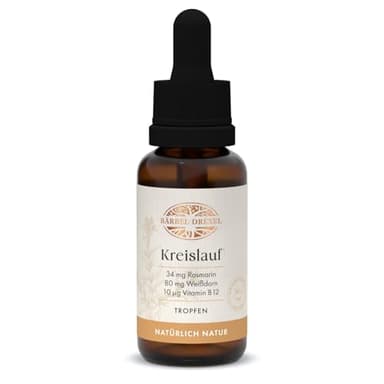 BÄRBEL DREXEL® Kreislauftropfen Pflanzlich, Schwindelgefühl infolge niedrigen Blutdrucks (30ml) Vegane Herstellung Deutschland Ginkgo + Rosmarin + Weißdorn, Herz-Kreislauf-Tropfen, Alkoholfrei