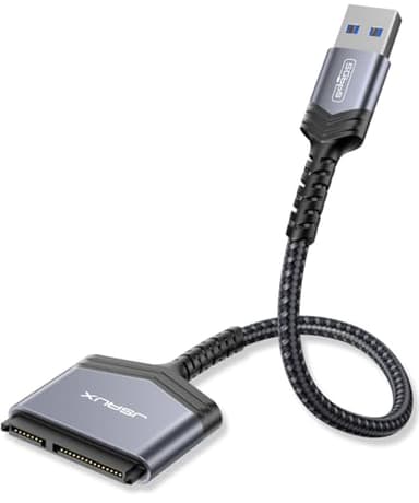 JSAUX SATA auf USB Adapter für 2.5 Zoll SSD und HDD Festplatten, USB 3.0 zu SATA III Festplatten Adapter Nylon Kabel [Unterstützt UASP] Kompatibel mit Windows, MacOS, ChromeOS, Linux-Grau