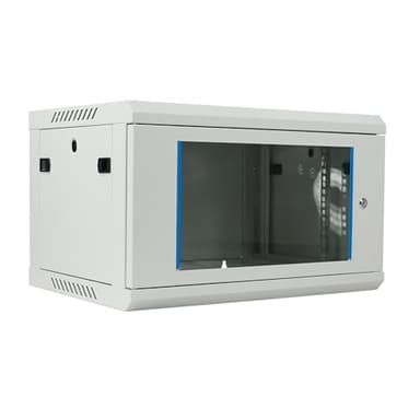 Netzwerkschrank 19 Zoll 6HE I 450 mm Tiefe I Serverschrank Grau I Wandmontage I abschließbare Glastür I voll montiert I 100 kg Traglast I 600×450×369 mm (Grau - 45cm, 6HE)