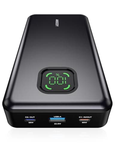 ANSODY Power Bank 65W 25000mAh Powerbank Laptop Klein Aber Stark, 100W Max Externe Handyakkus LED Display USB C Input&Output, Akkupack für iPhone 17 16 15 14 Xiaomi iPad Travel Camping Outdoor (Gray)