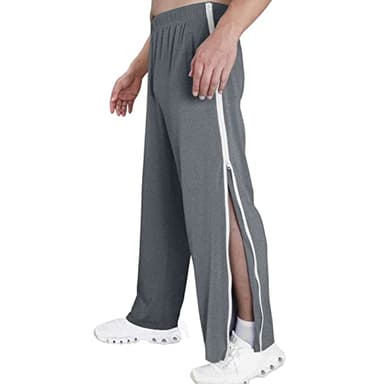 WVONIF Herren Trainingshose mit durchgehendem Reissverschluss Reha Hose mit seitlicher Mix Sporthose Jogginghose Abreißhose Locker Lässig Sportswear mit Tasche Weites Bein Postoperative Sporthose