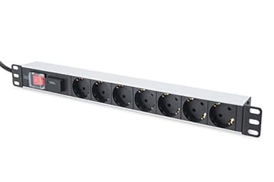 DIGITUS DN-95407 – 19" Steckdosenleiste – 7 Abgriffe – 1HE – Mit Schalter & Überspannungsschutz – 230VAC 50/60Hz – 16A – 3680W – Für 19 Zoll Netzwerk- und Serverschränke
