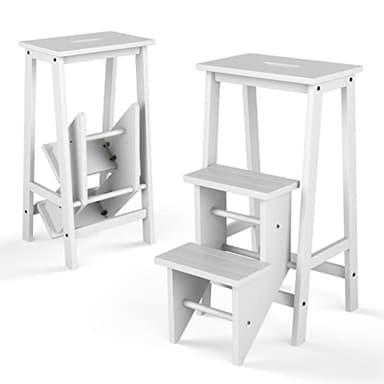 GIANTEX Leiterstuhl Holz 3 Stufen, Trittleiter Tritthocker klappbar Trittstuhl, Hocker Leiter Holzleiter Holz Tritt 310 kg Tragbar, Klappstufen Massiv Gummiholz, Klapptreppe Haushaltstritt 76 cm hoch