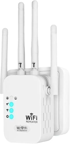 WLAN Repeater, 1200Mbit/s WLAN Verstärker Dual-Band 5GHz/2.4GHz mit Ethernet-Port, WiFi Booster mit Repeater/Router/Access Point Modus, 4 Antennen WiFi Range Extender, kompatibel zu Allen WLAN Routern
