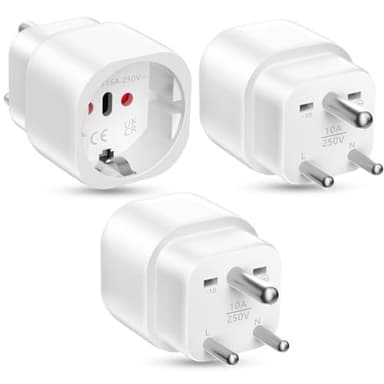 3 Stück Reiseadapter für Indien, Adapter Indien Steckdose, Reisestecker Typ D, Reiseadapter Indien, Adapter Indien für Sri Lanka, Indien, Nepal, Malediven, Reisestecker Indien Stromadapter,Weiß