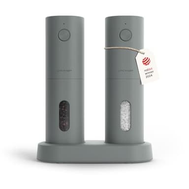 LARS NYSØM Salz und Pfeffermühlen Elektrisch Set I Keramikmahlwerk fein bis grob I USB Wiederaufladbar mit Ladestation I Automatische Salz und Pfefferstreuer I Gewürzmühlen Set (Ash Gray)