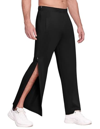 PINSPARK Reha Hose Herren Sporthose Trainingshose mit durchgehendem Reissverschluss Atmungsaktiv Sweathose Alles schwarz L