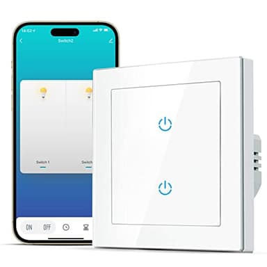 SMARTERCURRY Smart WLAN Lichtschalter 2 Fach 1 Weg Weiß 1 Stück Neutralleiter Erforderlich,Touchscreen aus gehärtetem Glas, Timing-Funktion, Kompatibel mit Alexa/Google