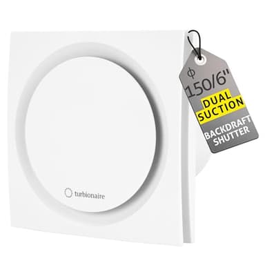 Turbionaire RING 150 SW Badlüfter, 150 mm, Weiß, Doppelte Ansaugung, Wasserdicht, Mit Rückschlagklappe – Ideal für Belüftung im Badezimmer und WC