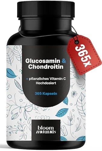 Glucosamin Chondroitin Hochdosiert - 365 Kapseln - mit pflanzlichem Vitamin C, Arthrose Kapseln - & produziert in Deutschland - Verpackung kann variieren Laborgeprüft