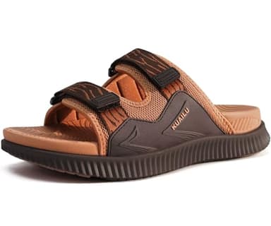 KuaiLu Sport Sandalen Herren Bequeme Weiche Fußbett Orthopädische Wander Wandersandalen Outdoor Trekking Latschen Sommer Outdoorsandalen Schlappen Offen Zehen Sportsandalen Pantoletten Tan 44
