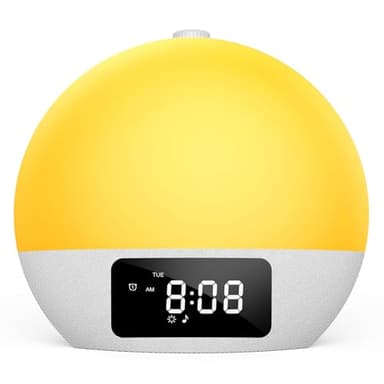 Foryond Tageslichtwecker,Geschenke Lichtwecker Wecker Digital Wake Up Light mit 25 beruhigende Klänge in 16 Helligkeit,Doppelalarm,8 Volltonfarben 9 farbige Licht, Wecker mit Projektion