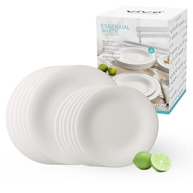 vivo - Villeroy & Boch Group – Essential White Teller Set 12 tlg. Weiß, Spülmaschinenfest, Mikrowellensicher, Geschirr Set für 6 Personen, Speiseteller, Dessertteller, Geschirrset, Premium Porzellan