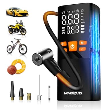 NEVERLAND Fahrradpumpe Elektrische Luftpumpe Akku Kompressor - 150 PSI 16000mAh Tragbare Mini Luftpumpe für Auto, Motorrad, Fahrrad & Bälle, mit Manometer, LED Taschenlampe, Powerbank Funktion