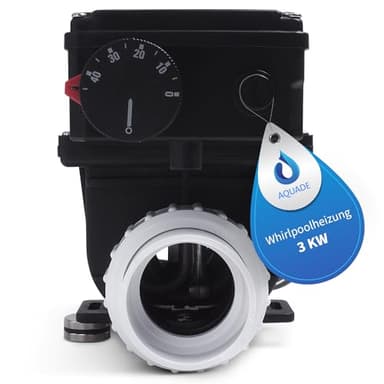AQUADE Elektrische Whirlpool-Heizung 3 kW – Durchlauferhitzer für Spa, Außenwhirlpool & kleine Pools bis 1280L – Warmwasserbereiter mit Thermostat & Überhitzungsschutz