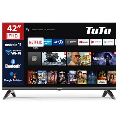 TuTu TUS42FD1A Fernseher 42 Zoll (106cm), Full HD Smart TV, Android TV mit WLAN, Bluetooth, APP Store, Chromecast, USB, HDMI, Triple Tuner DVB-C/S/S2/T/T2