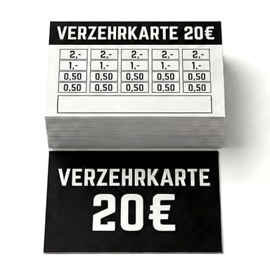 100x Verzehrkarten zum Abstreichen - Wertkarten für Veranstaltungen, Vereine & Gastronomie als Alternative für Wertmarken (20 Euro, 100 Stück)