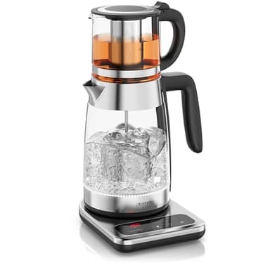 Arendo - Glas Wasserkocher mit Temperatureinstellung 1,8 Liter - Edelstahl Teekocher 0,8 Liter mit Sieb - 2200 W – Überhitzungsschutz – Temperaturauswahl 40° - 100°C - Warmhaltefunktion