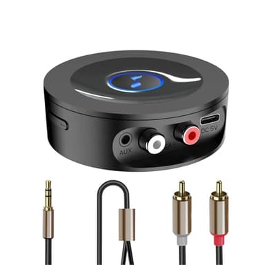 Bluetooth 5.2 HiFi Empfänger für Stereoanlage, Wireless Audio Receiver zum Nachrüsten von Verstärker und Lautsprecher, RCA Cinch & 3,5mm AUX, Netzbetrieb ohne Akku, HD Klang Streaming, Low Latency